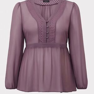 MAUVE PURPLE LACE CHIFFON BLOUSE